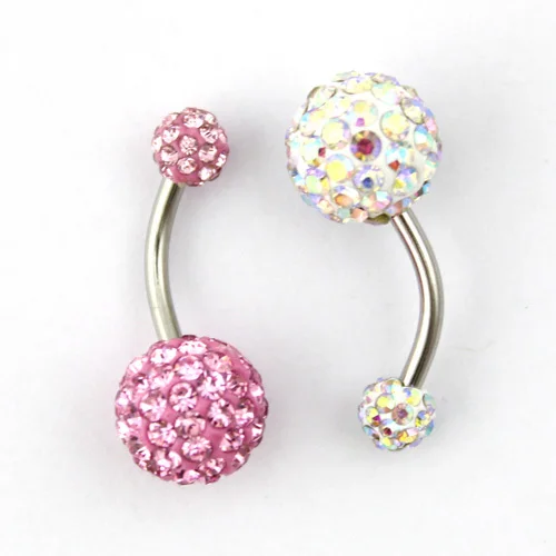 2pcs/set retail free shipping belly ring double rhinestone ...
