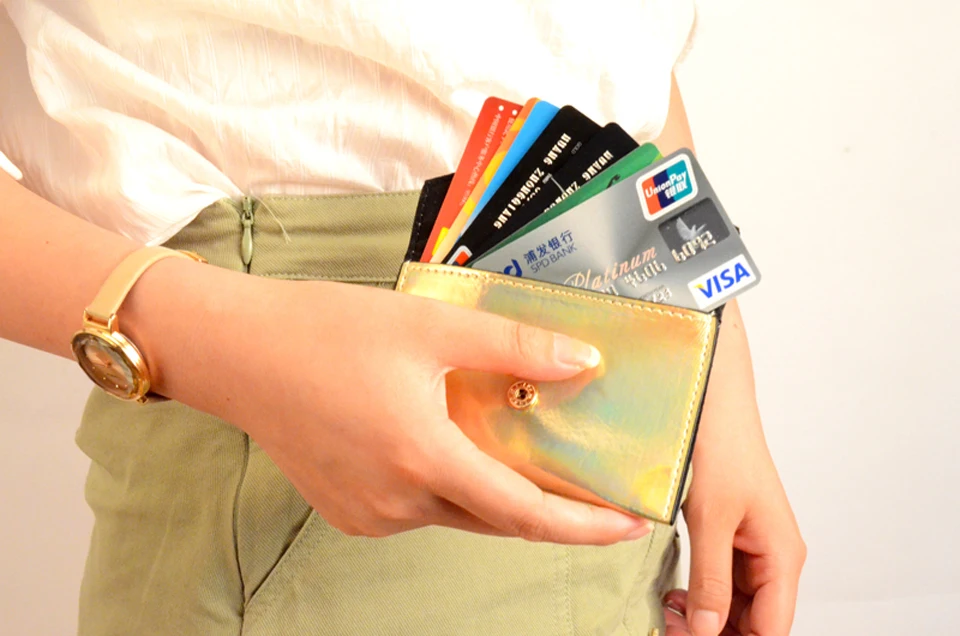 Кошелек BONAMIE Laser Shining для девушек и женщин, простой кошелек для карт, маленький кредитный держатель для карт, кожаный женский кошелек для визиток