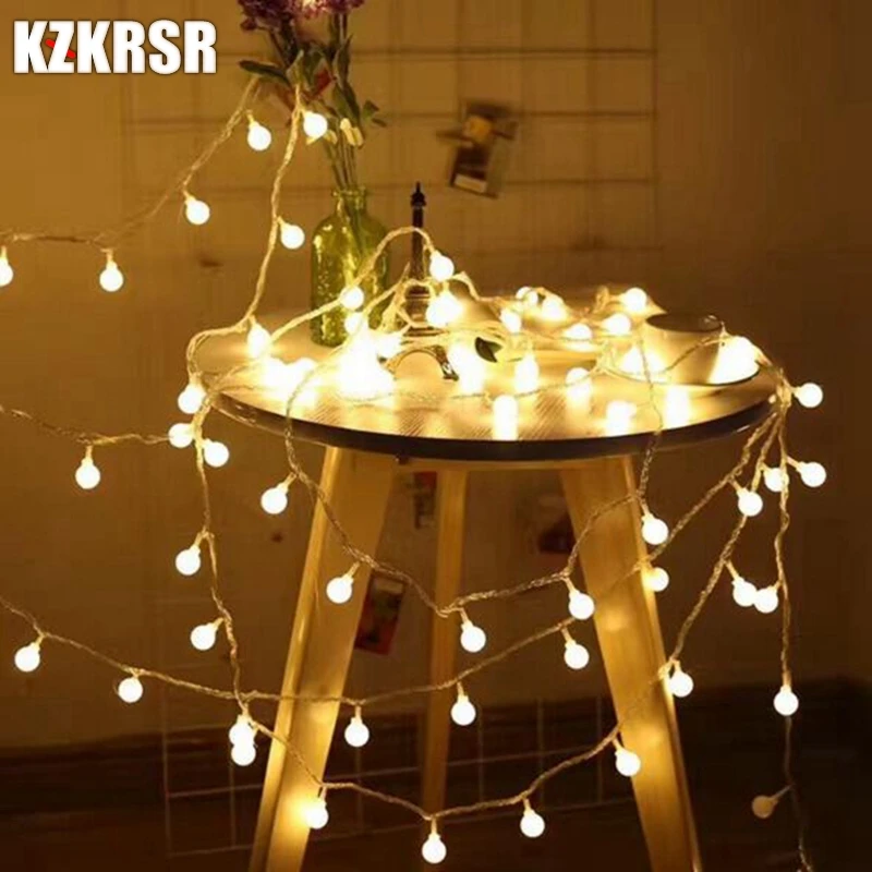 

KZKRSR AA Battery Control LED String Lights 5M 50 LED White Ball String Light For Home Christmas Tree Wedding Dress Decoration