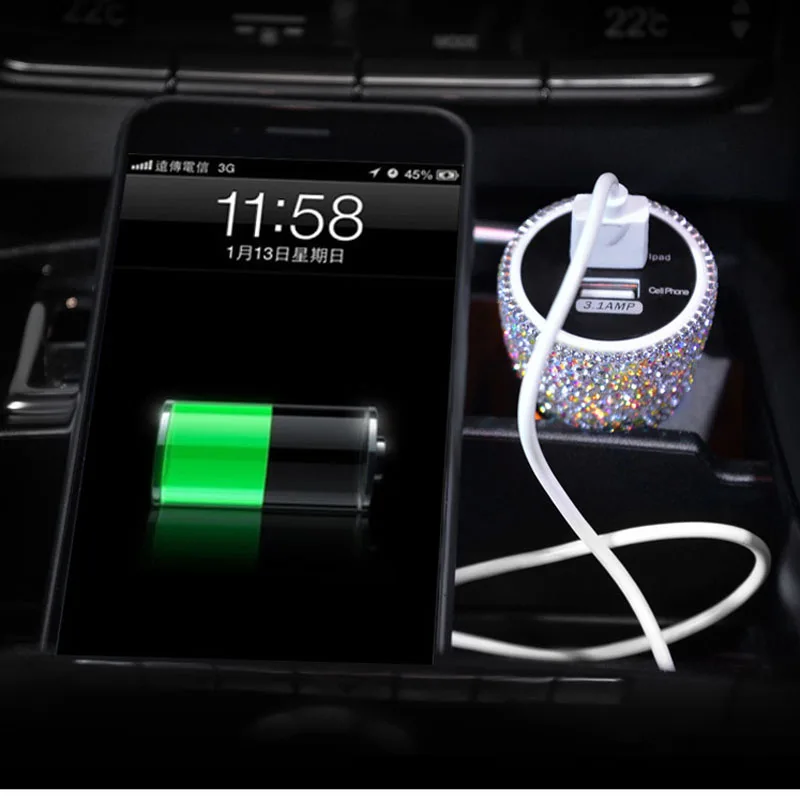 Crystal-Rhinestones-Quick-Charge-3.1-Car-Charger-for-Mobile-Phone-Dual-Usb-Rotate-Fast-Charging-7