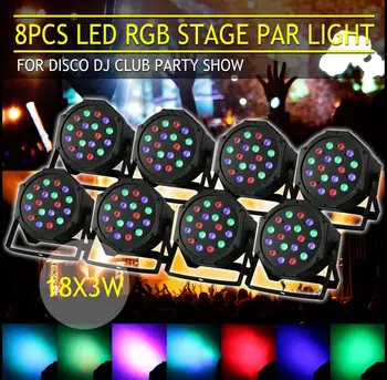 

8x 18LEDS RGB PAR64 DMX512 DJ Par 18X3W LED Lights Stage Lighting Party Club Bar