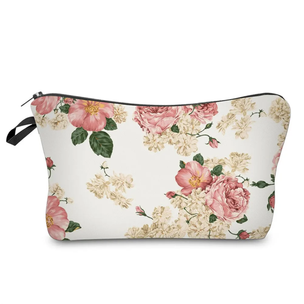 

Fashion Women Female Flowers Printing Travel Cosmetic Bag Portable Zipped Storage Organizer Ladies Girls Casual Makeup Bags