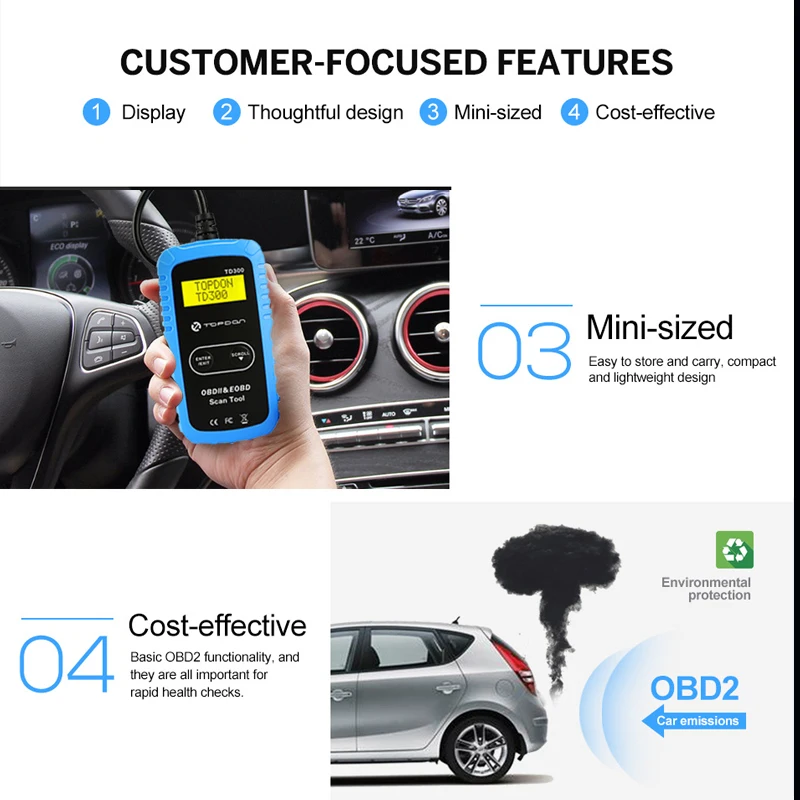 OBD сканер TOPDON TD300 Универсальный OBD2 инструмент для диагностики автомобиля