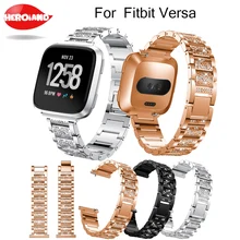 Новинка; с украшением в виде кристаллов Нержавеющая сталь ремешок для часов Ремешок, умный Браслет(со встроенным блютус) пригодный для ремень со стразами для Fitbit versa