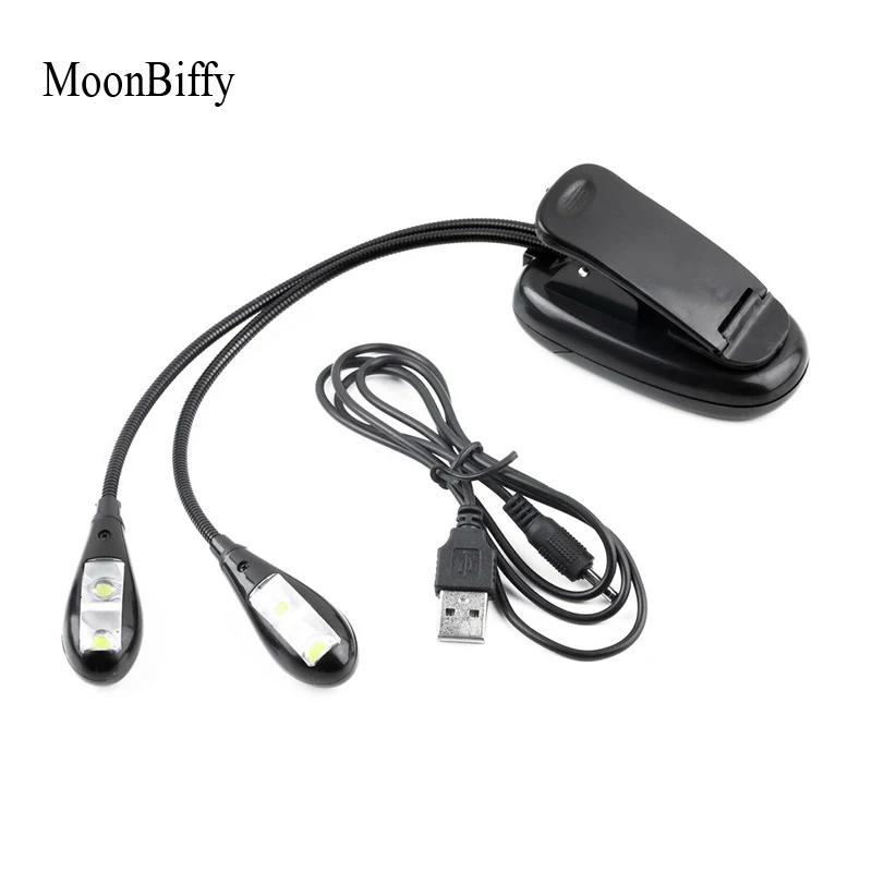 

1pc WholeSale Dropshipping MOONBIFFY Adjustable Goosenecks Clip on LED Lamp For Music Stand and Book Reading Night Light