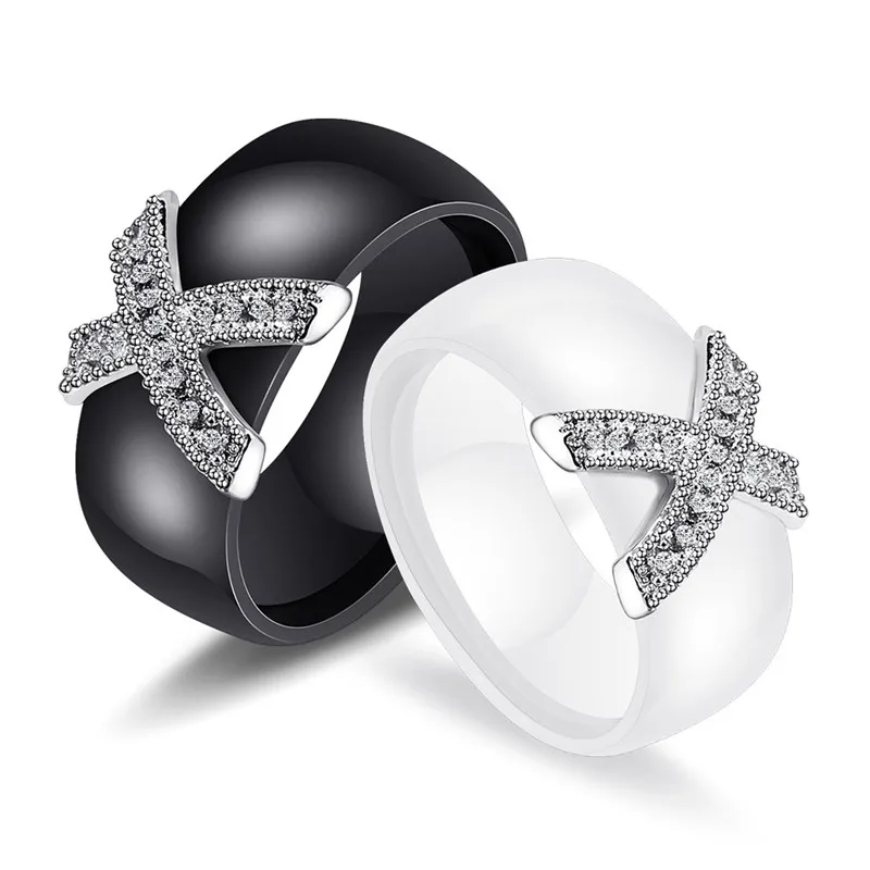 Lovers Engagement Ring Full Rhinestones X Ceramic Rings With Austrian Crystals Fashion Anelli X Cross Ring