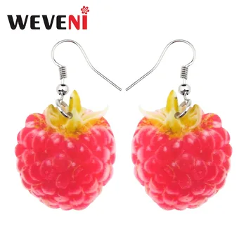 

WEVENI Acrylic Cute Raspberry Earrings Big Long Dangle Drop Fashion Fruit Food Jewelry For Women Girls Ladies Teens Gift Bulk
