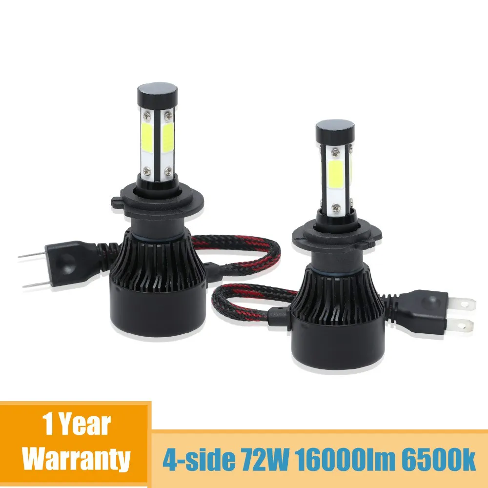 

ECAHAYAKU 2Pcs X7 4 Sides H7 H11 LED Car Headlight Bulb 72W 16000LM 6500K COB H4 High Low Beam Car Styling 12000 Fans Fog Lights
