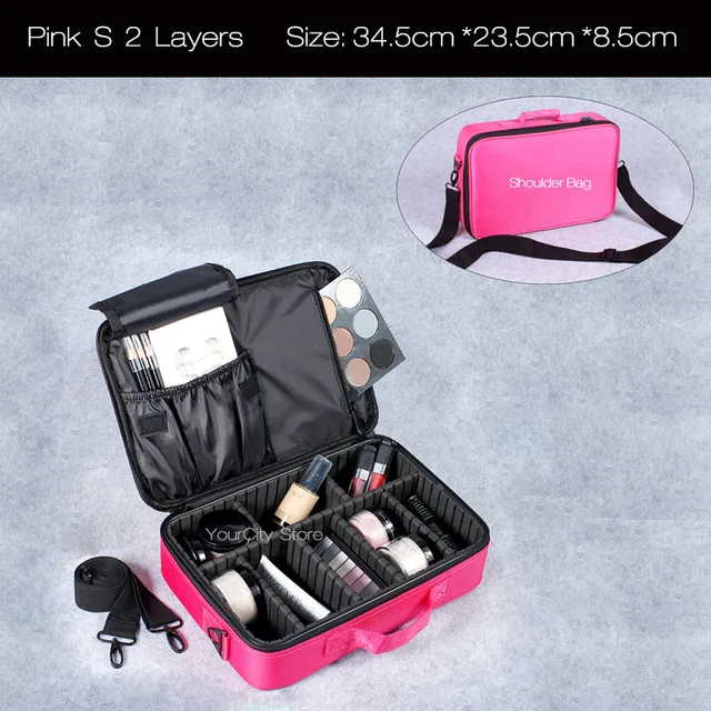Профессиональная косметичка для макияжа, женские косметички и чехол, высокое качество, Оксфорд, Женская Корейская косметичка, большая вместительность, моющиеся сумки - Цвет: Pink S 2 Layer