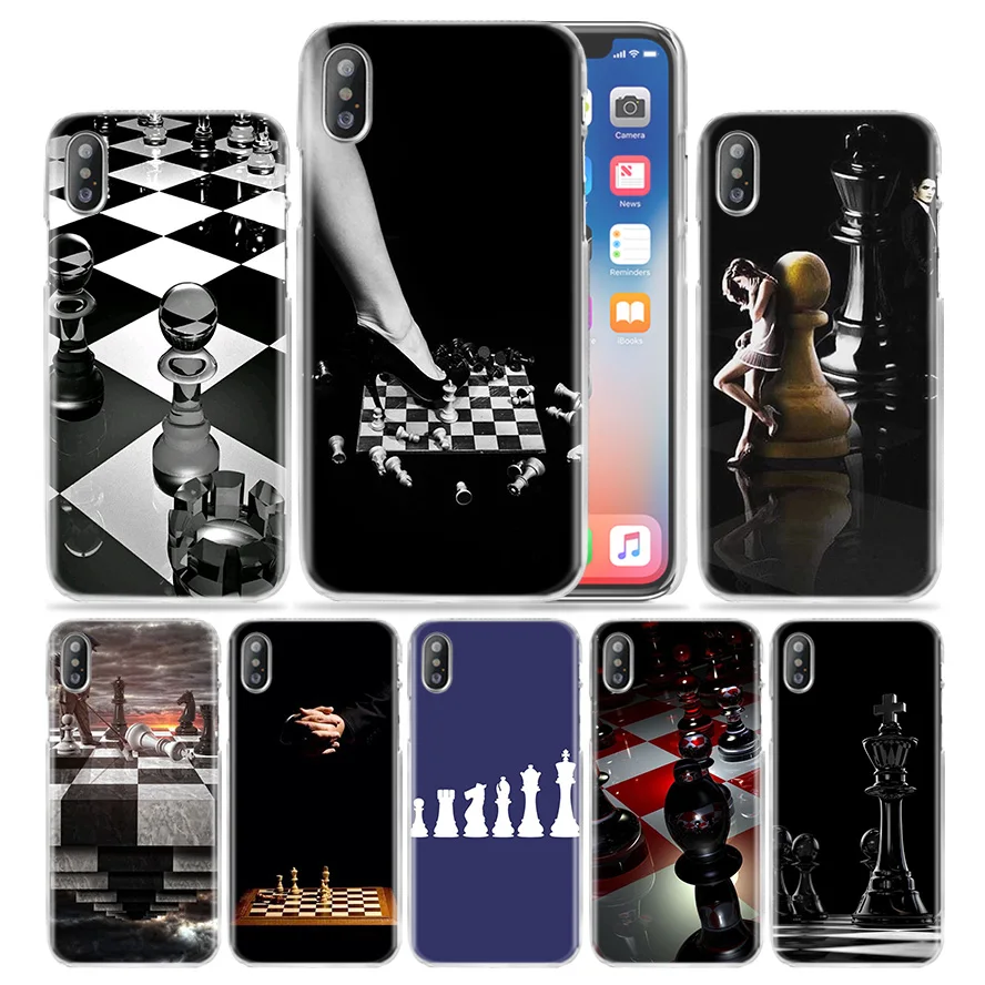 

Black and White Chess Case for iPhone XS Max XR X 10 7 7S 8 6 6S Plus 5S SE 5 4S 4 5C Clear Hard PC Plastic Phone Cover Coque