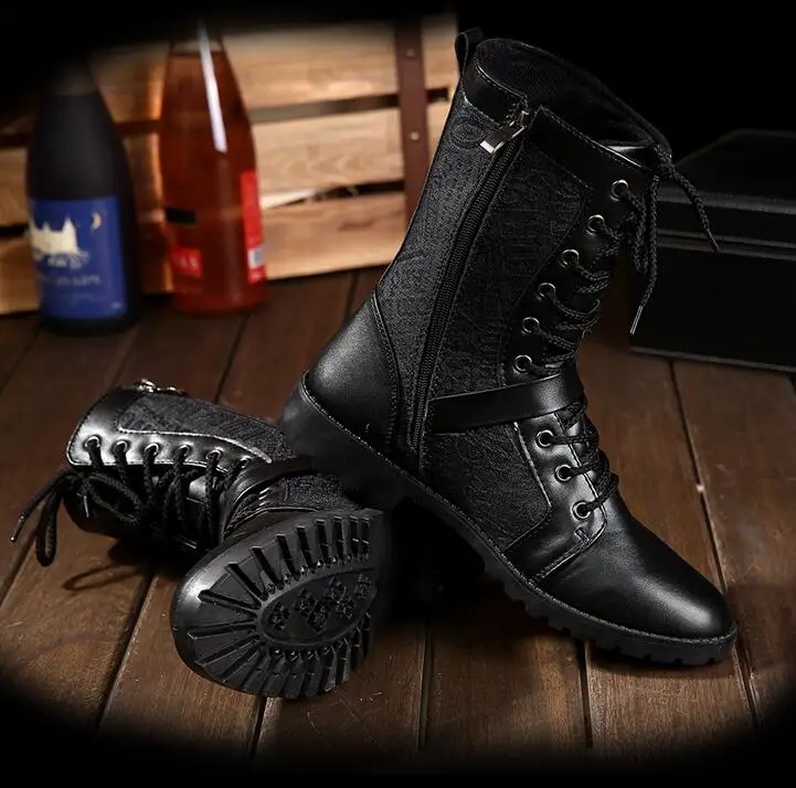 COVOYYAR/; сезон осень-зима; Мужские ботинки в стиле пэчворк с пряжкой; ботильоны в британском стиле; мужская обувь с высоким берцем; Цвет Черный; MBS670