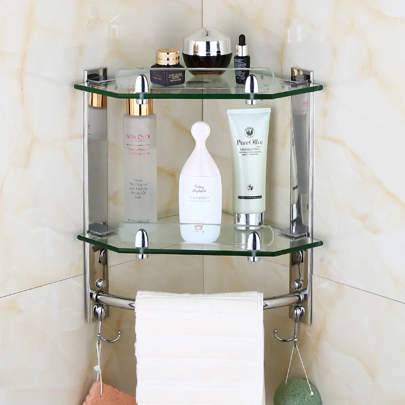 European bathroom glass corner shelf wall mounted shelf ...