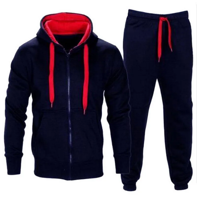 

ADISPUTENT Tracksuit Men 2019 Autumn Sportwear Fashion Mens Set 2PC Zipper Hooded Sweatshirt Jacket+Pant Moleton Masculino Sets