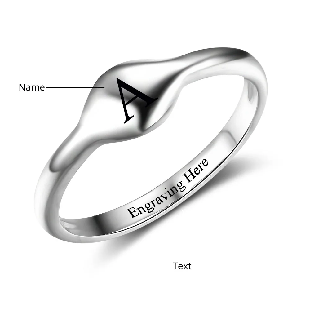Personalized Jewelry Initial Stackable Ring Custom Engrave Name 925 Sterling Silver Rings For Women (One pcs)(JewelOra RI102512)