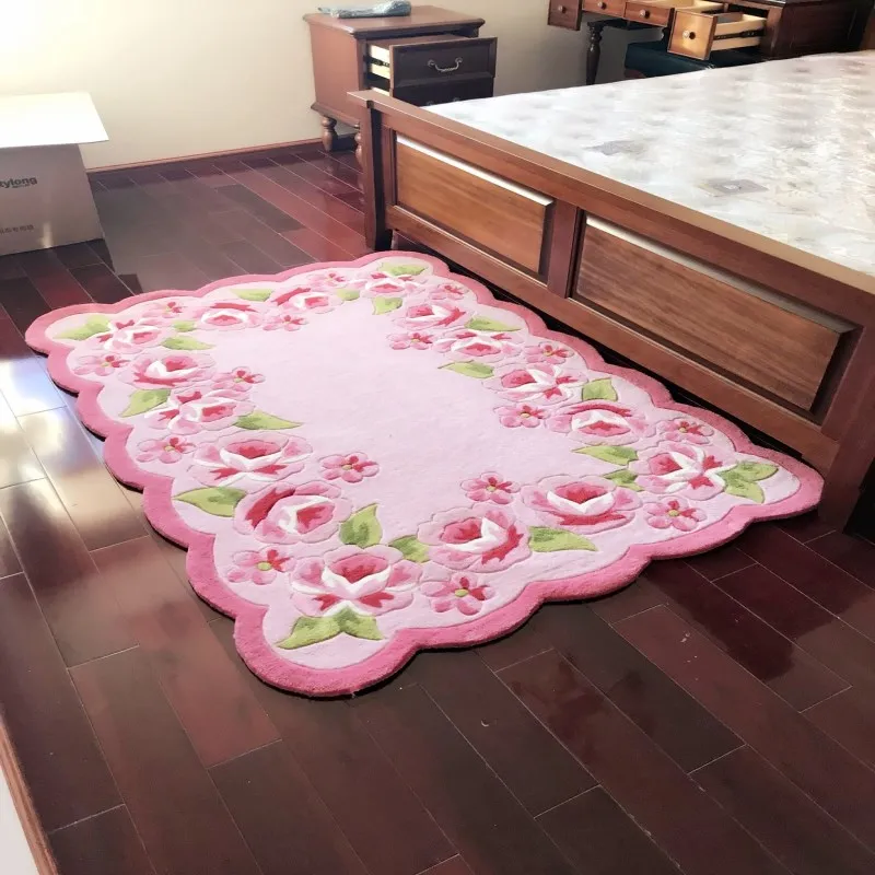 Customizable Pink rose Carpets For Living Room Computer Chair Area Rug