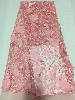 

African Lace Fabric 2018 Pink 3D Flower Embroidered Laces Fabric Bridal High Quality French Tulle Lace Fabric For Women Wedding