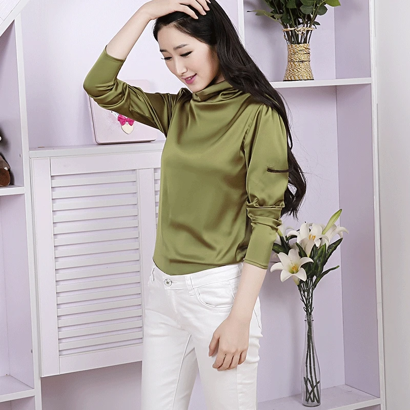 

Woman Plus Size Autumn Solid Turtleneck 60% Silk Tops Female Spring Hedging Full Tees Lady Oversized 60% Silk Slim Shirts