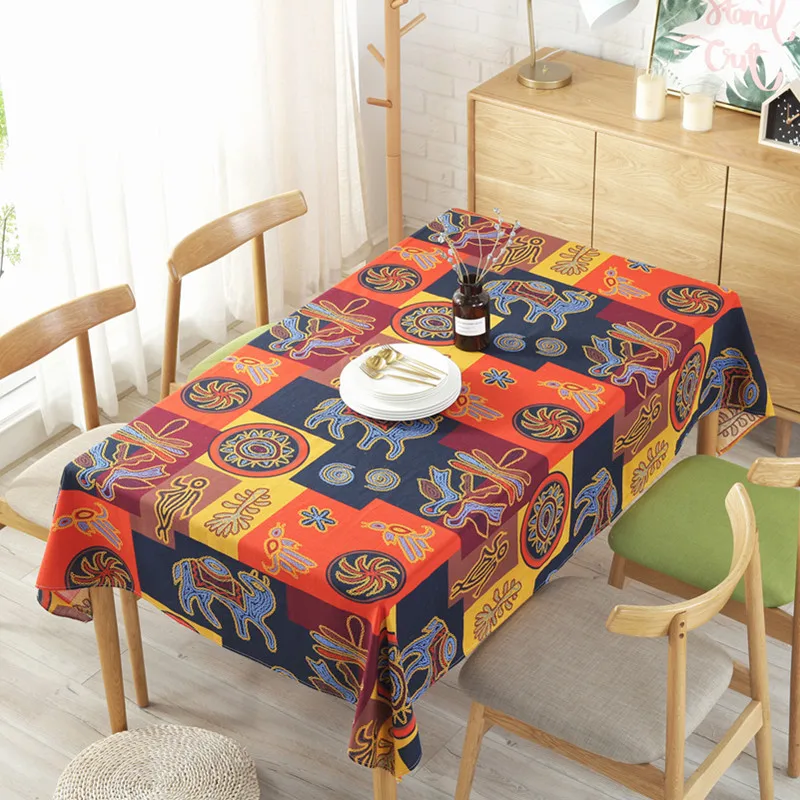 

New Indian Style Cotton Linen Tablecloth Cafe Bar Decoration Cloth Machine Washable Dining Table Cloth
