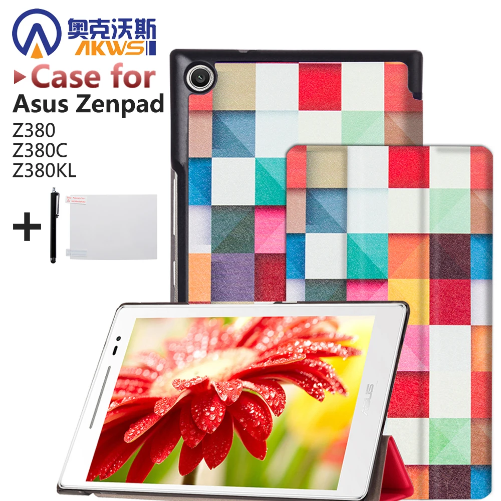 Магнитный кожаный чехол-подставка для планшета Asus Zenpad 8,0 Z380 Z380C Z380KL+ Защитные пленки+ стилус