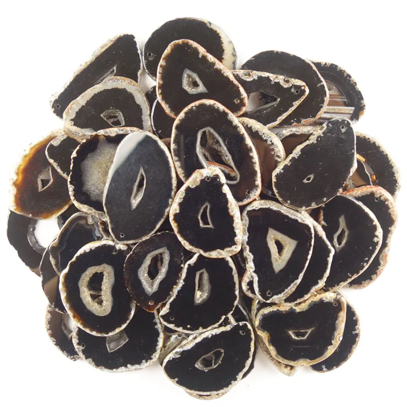 10 шт черный смешанный размер оникс Агатовые слайсы неправильный Кулон Размер бусин:( 70 мм-105 мм) х 5 мм
