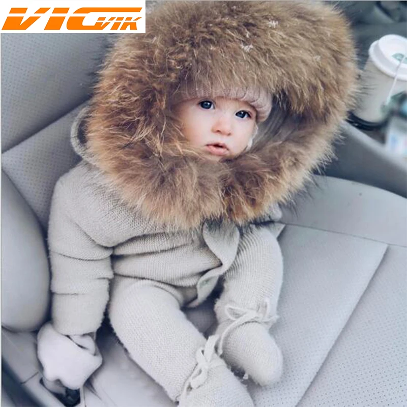 

Newborn Baby Boys Clothes Baby Romper With Fur Collar 100% Knit Knitted Baby Sleeping Romper Is Stereo Romper Autumn New Romper