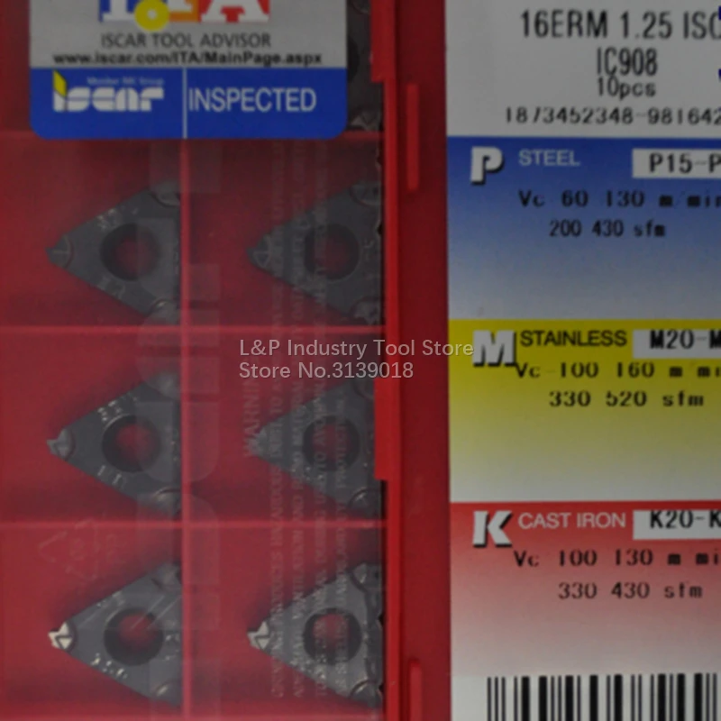 Новый оригинал ISCAR внешние резьбовые вставки 16ERM 1.25ISO IC908 карбида 1 25 ISO режущий нож