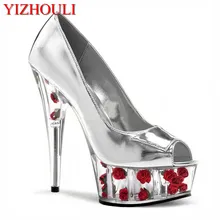Г. Летняя обувь taobao,, тонкие туфли на высоком каблуке 15 см с розовыми кристаллами тонкая обувь на каблуках и водонепроницаемая танцевальная обувь на платформе