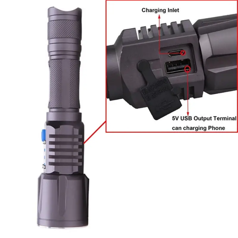 Waterproof 1200Lm USB Rechargeable XM-L L2 LED 18650 Flashlight Torch Lamp Light 4