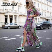 Bazaleas Винтаж праздник Пляж сплит женские платья Красочные лоскутное цветочный принт длинное платье женское с открытой спиной vestidos Прямая поставка