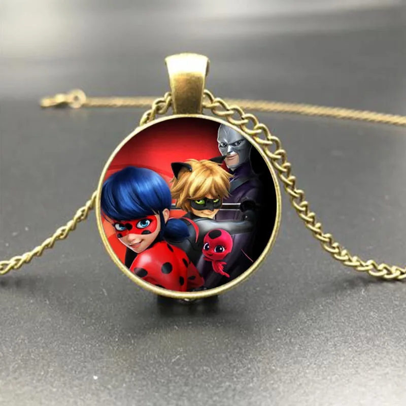 

Anime Cos cute Cat Noir Cosplay Time Gem Cabochon Pendant Necklace Gold Silver Halloween Christmas New Year Birthday Gift