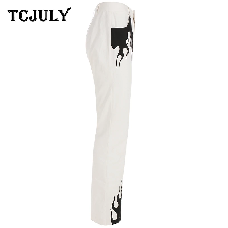 TCJULY/Новый дизайн 100% хлопок расклешенные брюки с принтом пламени для женщин