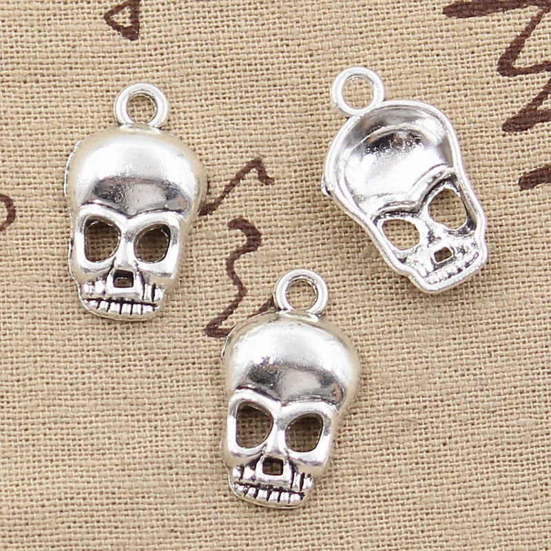 12pcs Charms skull skeleton 25x15mm Antique Silver Plated Pendants