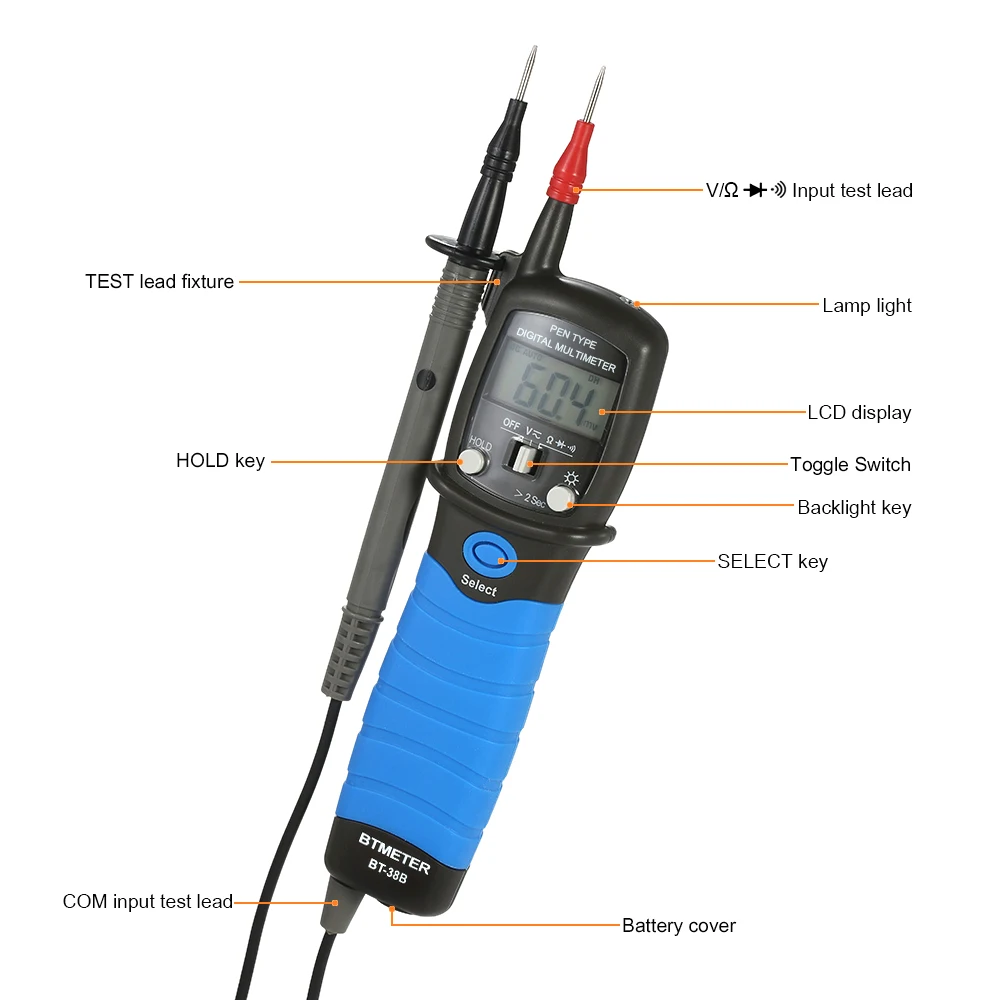 

BTMETER Pen Type 2000 Counts Digital Multimeter Handheld Backlight LCD Display DC/AC Voltage Resistance Diode Continuity Tester