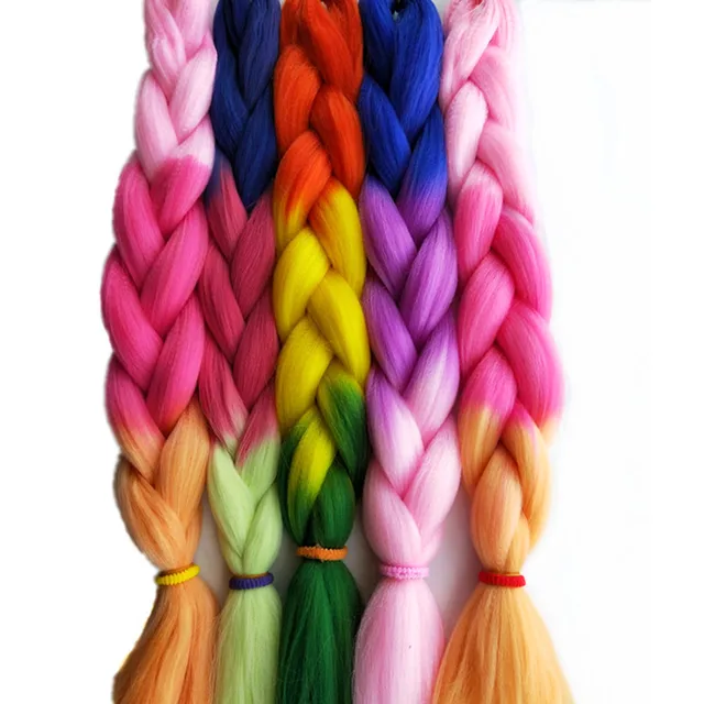 24 100g Pc Esprit Beauty Jumbo Braids Crochet Hair Extensions Blue 24 100g Pc Esprit Beauty Jumbo Braids Crochet Hair Extensions Blue Pink Orange Ombre 3tone Synthetic Yaki Braiding Bulk