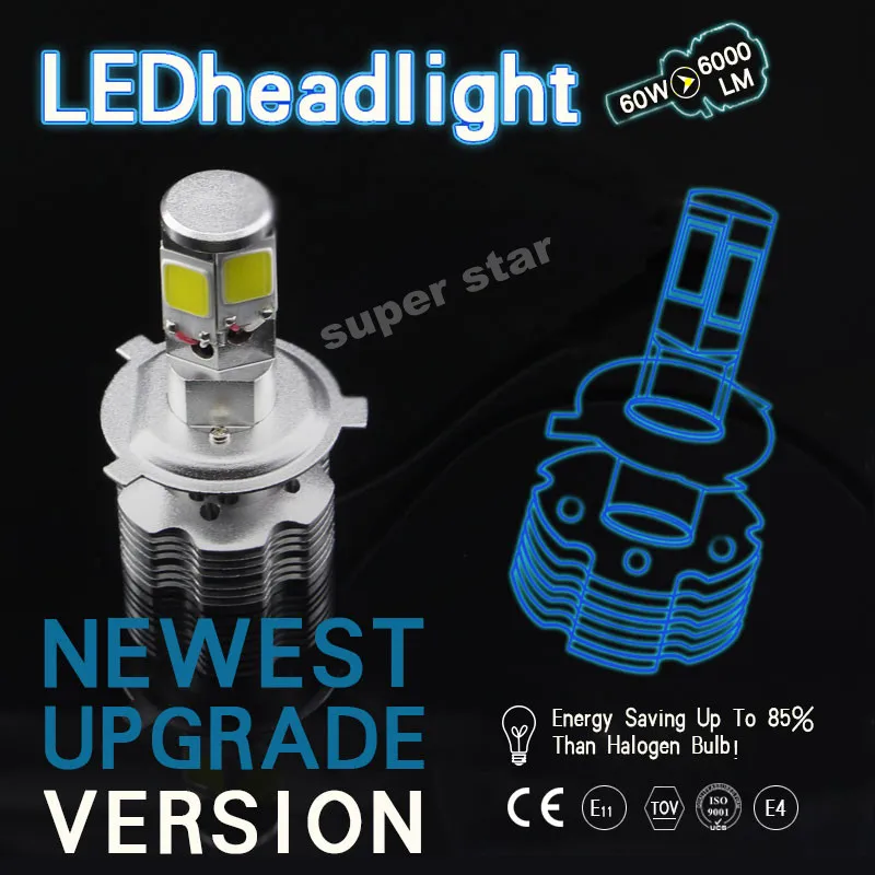 

1 X 60W 6000LM Hi/Lo beam 6000K HS1 H4 9003 HB2 Led Car Motorcycle Headlight Bulbs Moped Scooter Motobike Headlamp 12V-24V