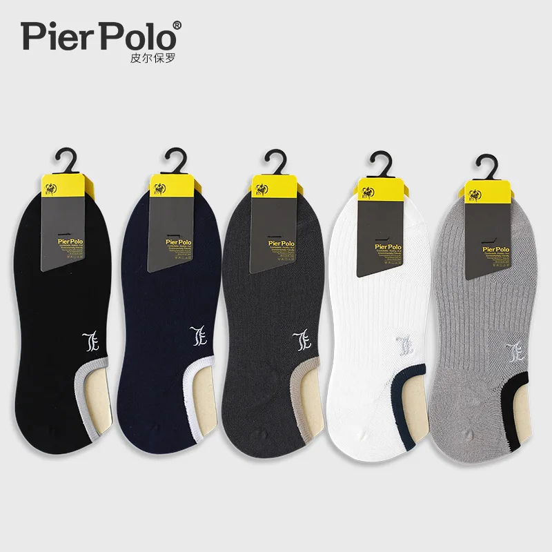 5 пар/Лот летние брендовые Pier Polo вышивка невидимые мужские носки в повседневном стиле чесаные хлопковые носки-тапочки короткие мужские