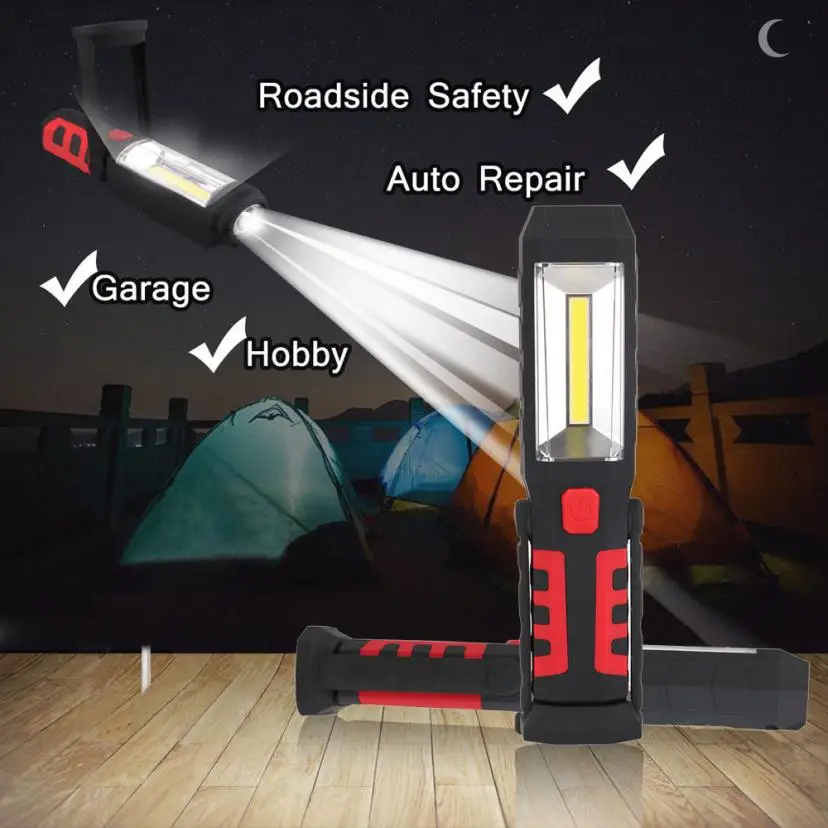 

Vehicle Safety Car-styling Lights Night USB COB+LED Rechargeable Work Light Magnet Flashlight with Hook Folding Torch Lamp