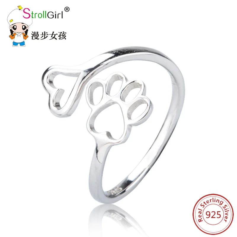 

Strollgirl 925 Sterling Silver Animal Dog Cat Paw Rings For Women Love Heart Ring Wedding Engagement Silver Jewelry Finger Rings