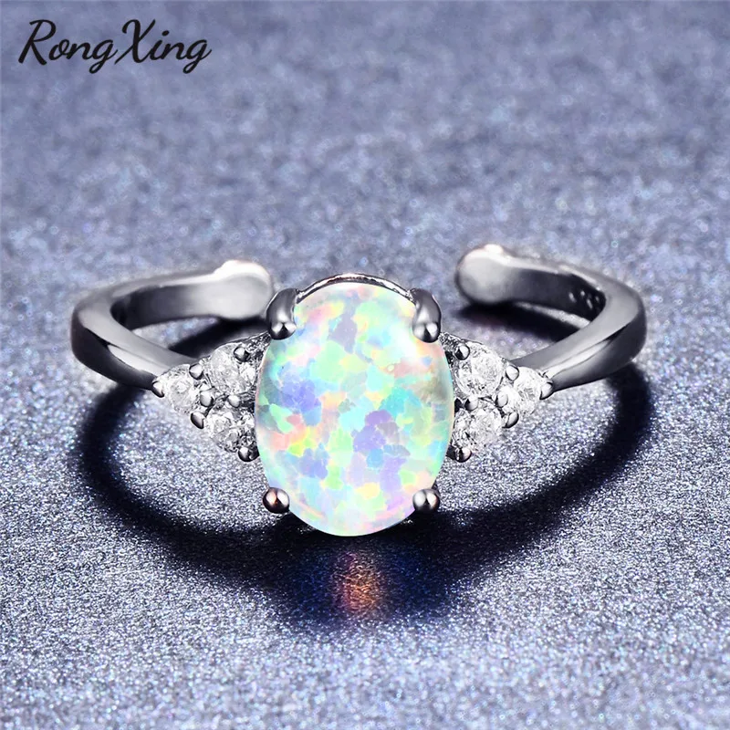 RongXing серебряный цвет большие овальные опаловые кольца для женщин регулируемые