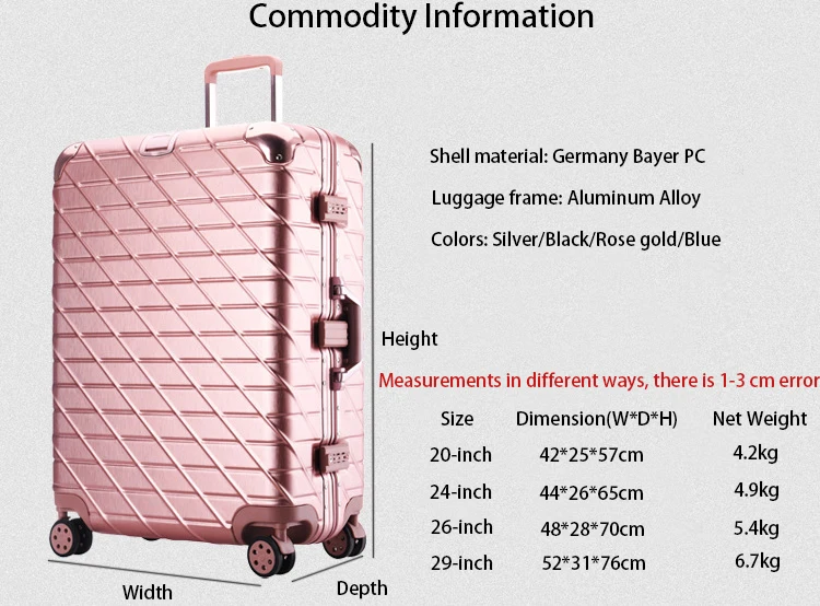 20''24''26''29'' алюминиевый багаж на колёсиках Дорожный чемодан TSA замок кабина багаж для женщин посадочная коробка сумка ручной клади тележка