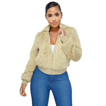 

Autumn Winter 2018 Fashion Double Woolen Teddy Coats and Jackets Women Windbreaker Khaki Splice Pocket Zipper Warm Fur Outwear