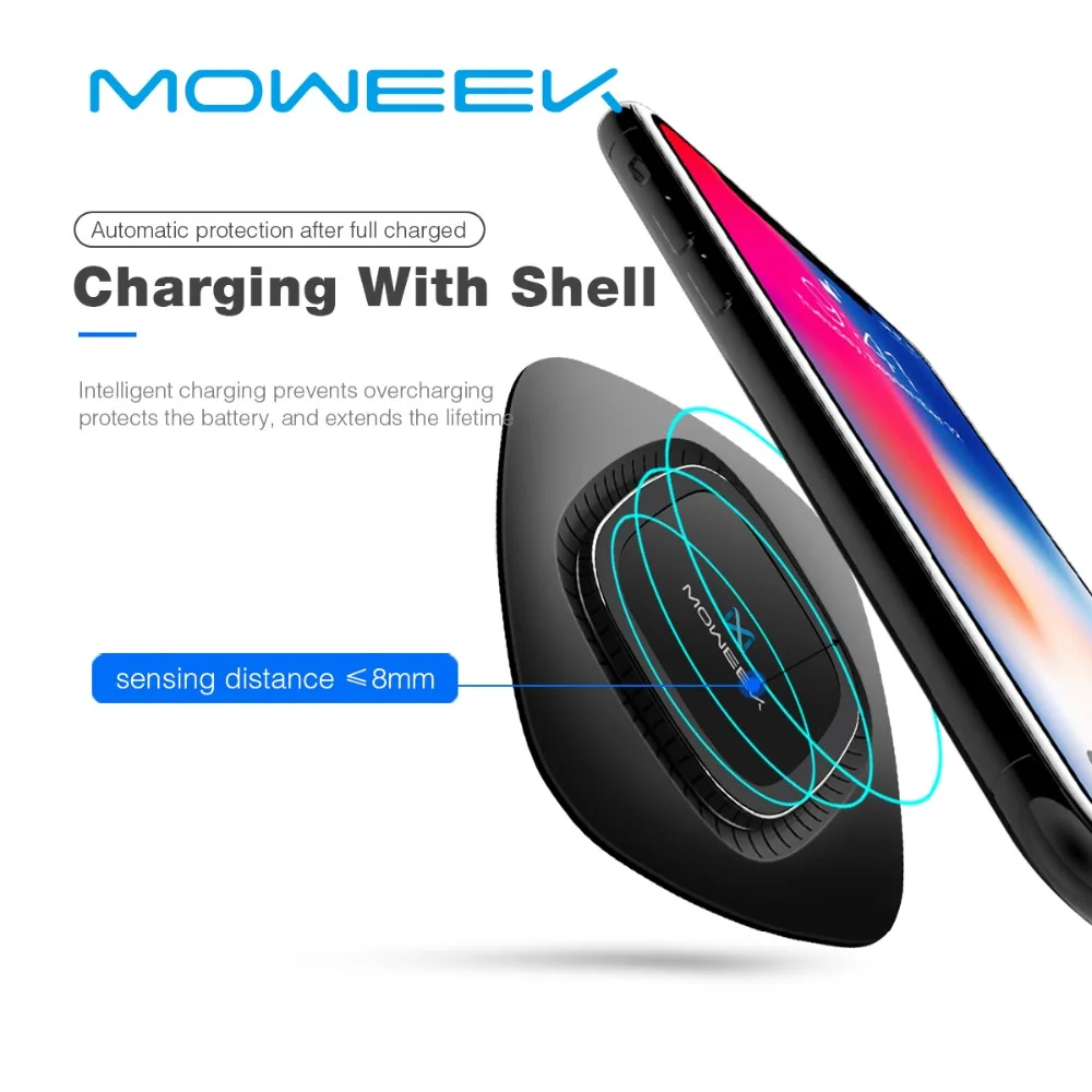 

Moweek Super thin QI Wireless Charger Desktop Fast Charging For iPhone X 8 plus for xiaomi for Samsung S8 S9 quick charge 3.0