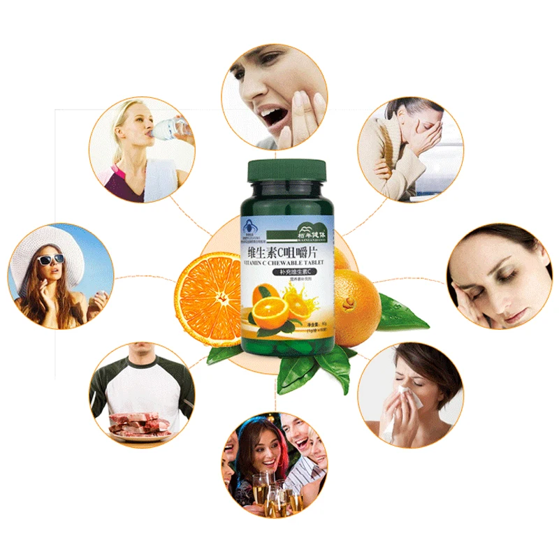 60PCS Pure Natural Vitamin C Used to Improve Immunity and Anti-aging Provide Energy To The Body VC Whitening Skin Care