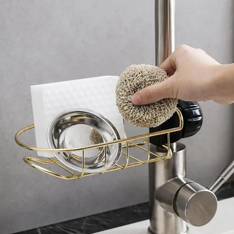 Home Accessories Iron Sink Hanging Punch Faucet Storage Bathroom Hollow Out Shelves Kitchen Drain Storage Rack Organizer