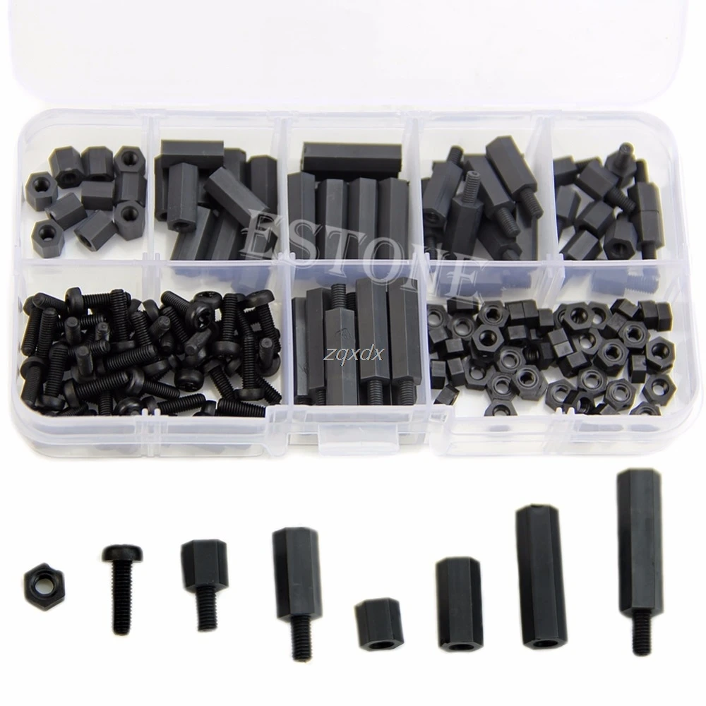 M3 160pcs nylon screw black Hex M F Spacers/ Nuts /Screws Assorted Kit
