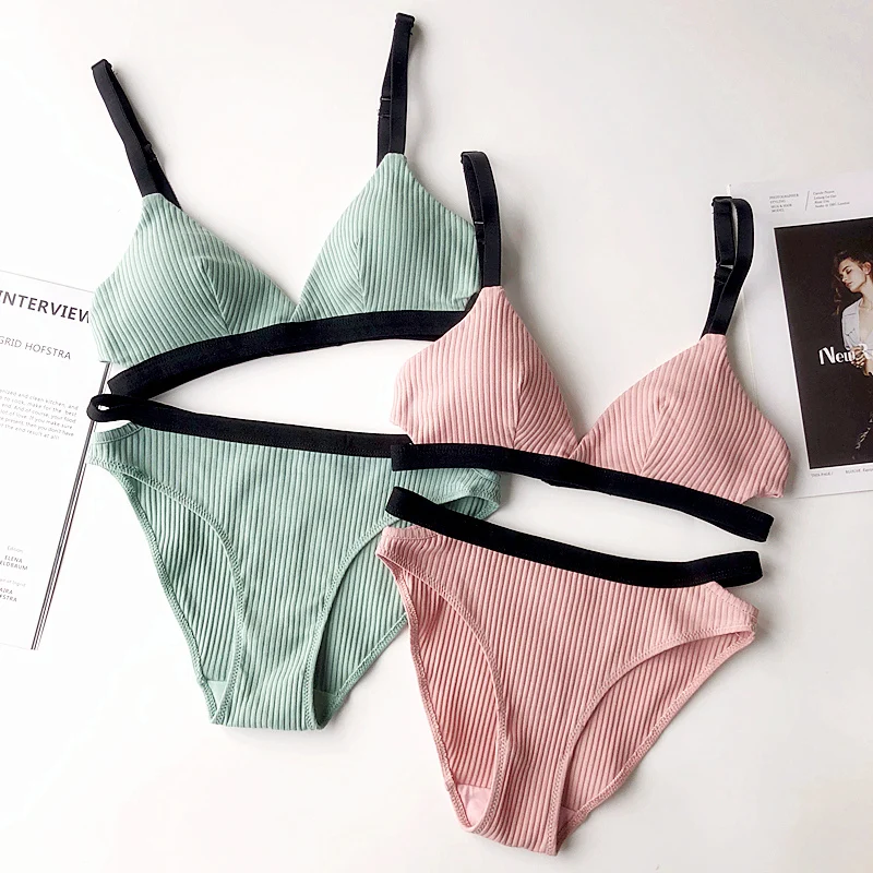 

extra 2 colors full cotton bra with pad and panty set comfortable sleepwear young ladies lingerie suits girls wireless underwear