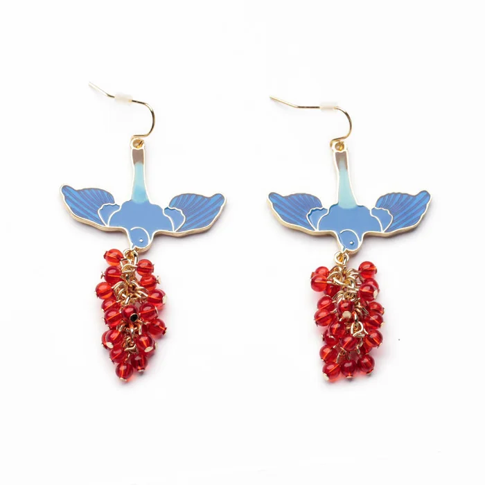 

Bulk Price Classic Design Enamel Bird Fruits Garnet Peace Earrings For Peace Lovers