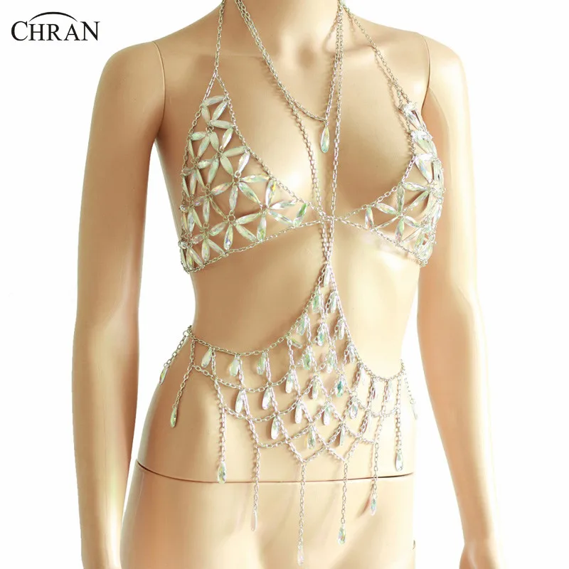 Rhinestone Dancer Showgirl Silver sep Body Belly Chain 