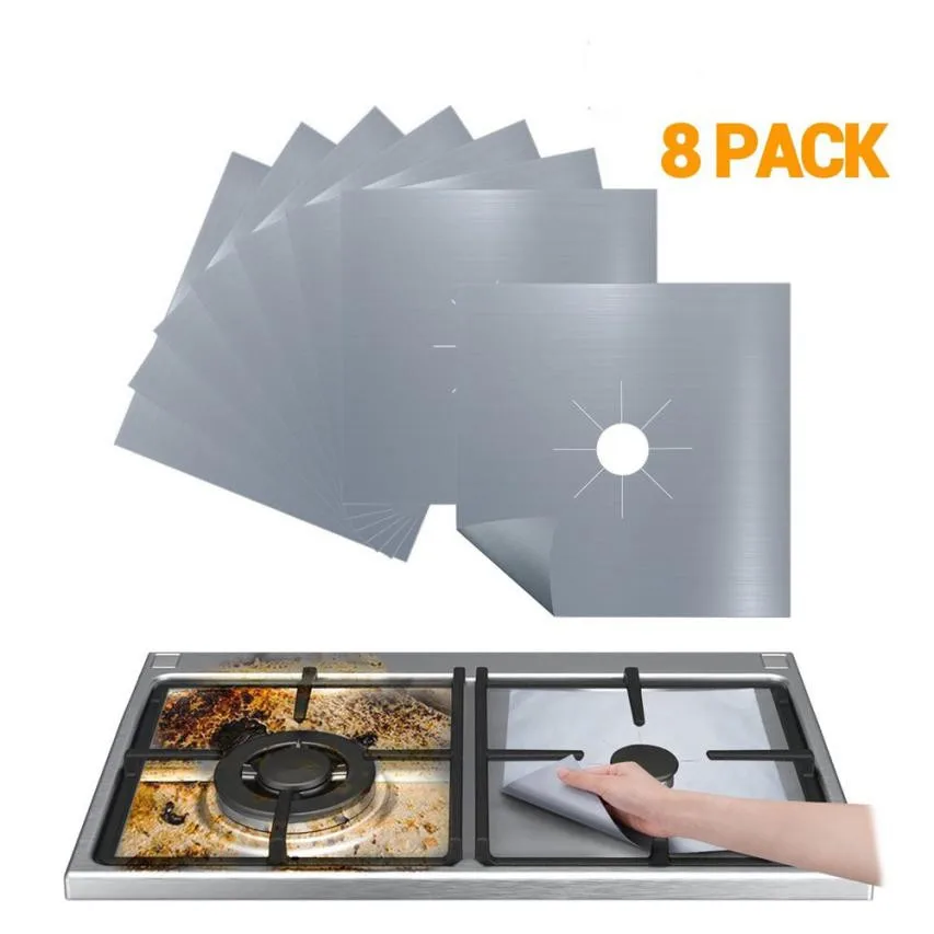 8PCS Reusable Gas Range Stove Top Burner Protector Liner Cover Oil
