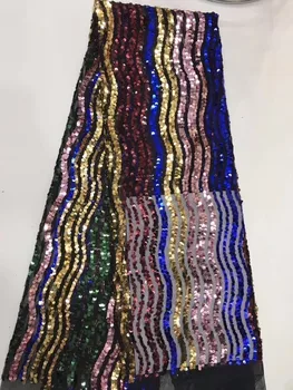 

New French Nigerian Sequins Net Lace African Tulle Mesh Sequins Lace Fabric High Quality For Wedding Dress 5 Yards/lot